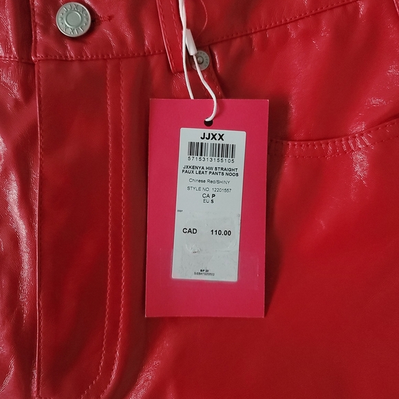 Glossy Red Straight Leg Faux Leather Pants - Picture 2 of 13